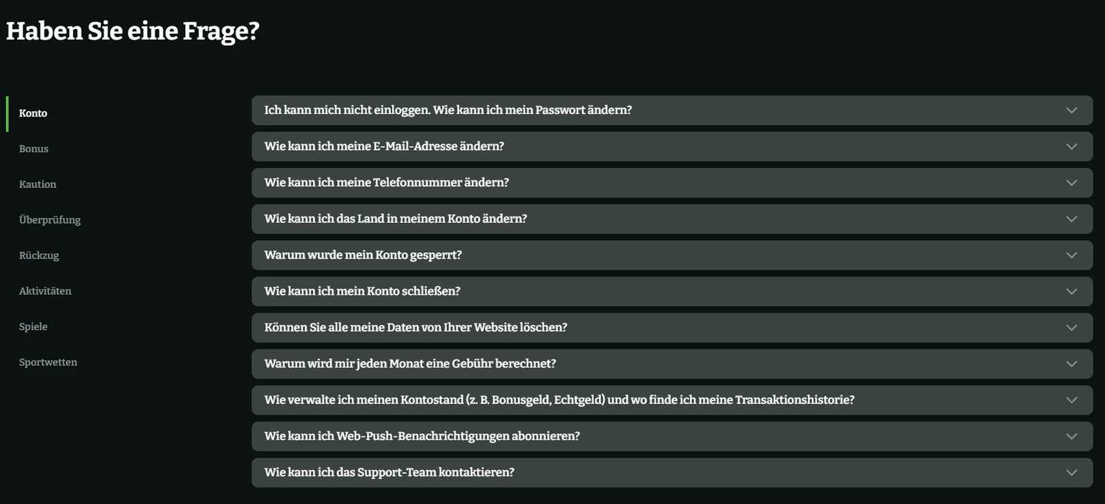 Boomzino Casino FAQ-Bereich mit häufig gestellten Fragen zu Konto, Bonus, Verifizierung, Auszahlungen und Kundensupport