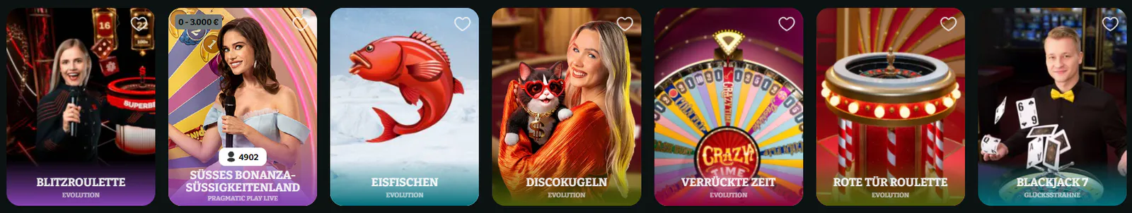 Boomzino Casino Live Casino mit Blitzroulette, Süßes Bonanza Süßigkeitenland, Eisfischen, Verrückte Zeit und Blackjack 7